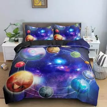 Комплект постельного белья Galaxy Space 3D Universe Пододеяльник Психоделический пододеяльник с застежкой-молнией Двуспальный чехол из полиэстера EU single(135x200cm)