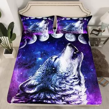 Комплект постельного белья Galaxy Wolf, полный размер, комплект постельного белья для мальчиков и девочек, комплект постельного белья с принтом головы волка, 1 пододеяльник, 2 наволочки EU single(135x200cm)
