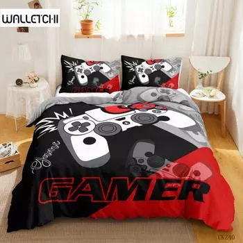 Комплект постельного белья Game Duvet Cover Set Game Contoller для детей, мальчиков, подростков, игровой комплект постельного белья Double Queen King Size из полиэстера EU single(135x200cm)