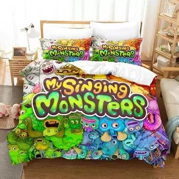 Комплект постельного белья Game My Singing Monsters, пододеяльник, постельный комплект, пододеяльник, наволочка, одеяло размера king-size, комплект постельного белья для мальчиков и взрослых 135X200cm-2pcs