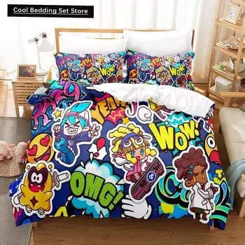Комплект постельного белья Game Ninjala Single Twin Full Queen King Size Bed Set Adult Kids Bedroom Duvet Cover Sets 3D Print Kawaii Kids Camas EU single(135x200cm)