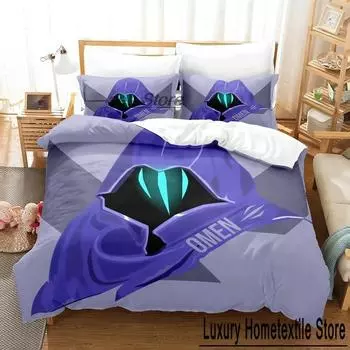 Комплект постельного белья Game VALORANT Omen Single Twin Full Queen King Size для взрослых и детей, комплект постельного белья Anime Bed Sheet Set EU Single 135x200cm