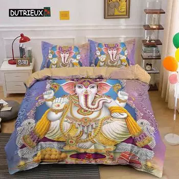 Комплект постельного белья Ganesha Bohemian Elephant Комплект постельного белья из микрофибры Двуспальное одеяло размера Queen King Size для подростков и взрослых EU single(135x200cm)