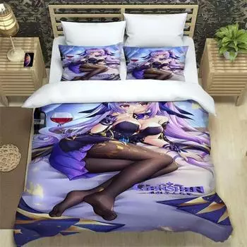 Комплект постельного белья Genshin Impact Print из трех предметов Модные изделия для мальчиков или взрослых для кроватей Пододеяльники Наволочки Комплект постельного белья 70x133cm 2pcs