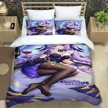 Комплект постельного белья Genshin Impact Print из трех предметов Модные изделия для мальчиков или взрослых для кроватей Пододеяльники Наволочки Комплект постельного белья 70x133cm 2pcs
