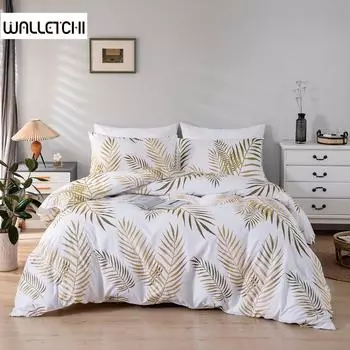Комплект постельного белья Golden Light Shining Green Leaves Tropical с кроватью King Queen Double Full Twin Single Size EU single(135x200cm)