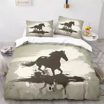 Комплект постельного белья Grey Horse с рисунком животных на ферме, пододеяльник с изображением скачущих лошадей для мальчиков и девочек, детское одеяло, покрывало размера King Size 70x133cm 2pcs