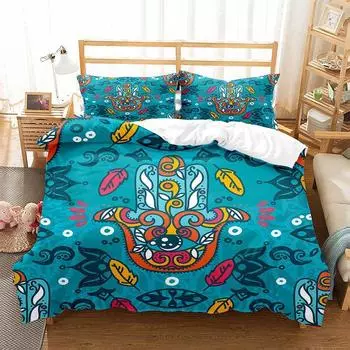 Комплект постельного белья Hamsa Hand из микрофибры Golden Lucky Hand Of Fatima Bohemian, комплект постельного белья Black Gold, декор для комнаты Queen Room EU single(135x200cm)