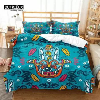 Комплект постельного белья Hamsa Hand из микрофибры Golden Lucky Hand Of Fatima Bohemian, комплект постельного белья Black Gold, декор для комнаты Queen Room EU single(135x200cm)