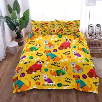 Комплект постельного белья Happy Dog Woof Duvet Cover Set UK Single Double Queen US Twin Full King Size 230x230cm