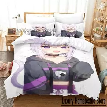 Комплект постельного белья Hololive Neko Mata Okayu Single Twin Full Queen King Size Комплект постельного белья Aldult Kid Bedroom Duvetcover Sets 3D Print Kawaii EU Single 135x200cm