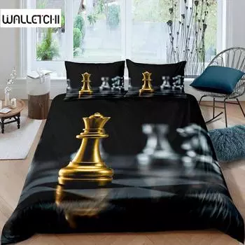 Комплект постельного белья International Chess Queen Size Chess Lovers для детей и взрослых, черная основа из микрофибры, 2/3 шт., пододеяльник EU single(135x200cm)