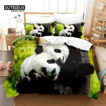 Комплект постельного белья из 3 предметов, комплект постельного белья Panda 3D, мягкий, удобный, дышащий, для декора спальни и гостевой комнаты EU single(135x200cm)