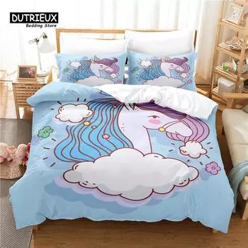 Комплект постельного белья из 3 предметов, комплект постельного белья Lucky Unicorn, мягкий, удобный, дышащий, для декора спальни и гостевой комнаты EU single(135x200cm)