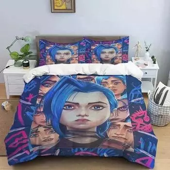 Комплект постельного белья Jinx Arcane с 3D-принтом, пододеяльник, комплект постельного белья, пододеяльник, наволочка, одеяло размера «king-size», комплект постельного белья для мальчиков и взрослых AU Double(180x210cm)