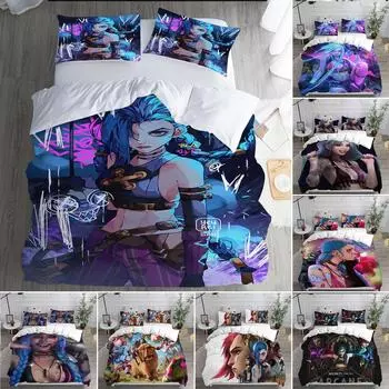 Комплект постельного белья Jinx Arcane с 3D-печатью, наволочка, пододеяльник, двуспальная кровать, двуспальная кровать, двуспальная кровать, двуспальная кровать, постельное белье для взрослых и детей, пододеяльник EU Twin(135x200cm)