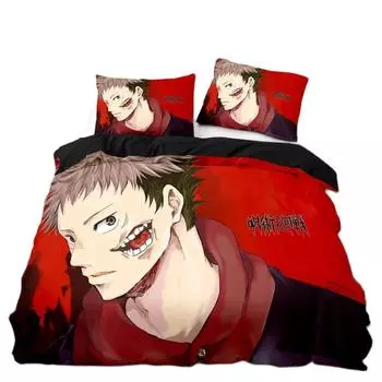 Комплект постельного белья Jujutsu Kaisen, комплект постельного белья Satoru Gojo для подростков, мальчиков и взрослых, комплекты пододеяльников с известными японскими аниме-персонажами 155x220cm 3pcs