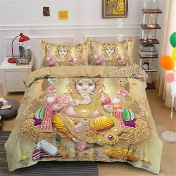 Комплект постельного белья King Queen Size с изображением Будды в стиле бохо-мандала, красочный дизайн, Бог Ганеша, пододеяльник из полиэстера, индийский символ, покрывало для пододеяльника 70x133cm 2pcs