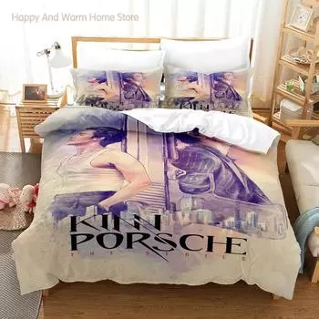 Комплект постельного белья KinnPorsche Single Twin Full Queen King Size Bed Set Aldult Boy Bedroom Duvetcover Sets 3D Print Anime Bed Sheet Set EU single(135x200cm)