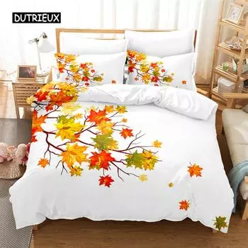 Комплект постельного белья «Leaf Queen» с кленовым листом, комплект постельного белья с цифровой печатью, комплект постельного белья с пододеяльником размера «king size» EU single(135x200cm)