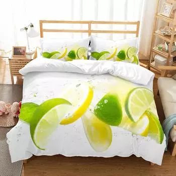 Комплект постельного белья Lemon с рисунком свежих фруктов, двуспальное односпальное одеяло размера King Size для детей, подростков и взрослых, комплект постельного белья, пододеяльник EU Twin(135x200cm)