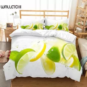 Комплект постельного белья Lemon с рисунком свежих фруктов, двуспальное односпальное одеяло размера King Size для детей, подростков и взрослых, комплект постельного белья, пододеяльник EU single(135x200cm)