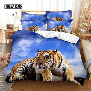 Комплект постельного белья Lie Tiger, пододеяльник, комплект постельного белья с 3D-печатью, комплект постельного белья размера Queen, модный дизайн US Queen(228x228cm)