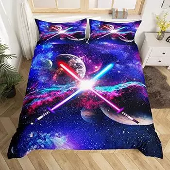 Комплект постельного белья Lightsaber, комплект постельного белья Galaxy Universe Planet из 3 предметов для декора комнаты для подростков, чехол для одеяла Trippy Star Sky US Queen(228x228cm)