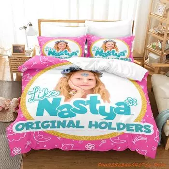 Комплект постельного белья Like Nastya, односпальная кровать, двуспальная кровать размера Queen, комплект постельного белья размера King Size, комплект пододеяльников для детской спальни, комплект простыней с 3D-аниме AU Single(140x210cm)