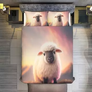 Комплект постельного белья Little Sheep из 2/3 предметов с 3D-принтом, мягкий и приятный для кожи, пододеяльник*1+наволочка*1/2, без сердцевины US Queen228x228cm