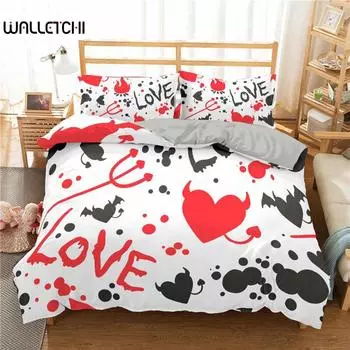 Комплект постельного белья Love Heart King Size, черный, красный, с сердечками, в горошек, для двоих, комплект постельного белья из полиэстера Arrow of Love для подростков и пар EU single(135x200cm)