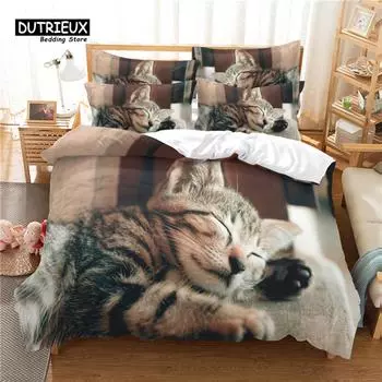 Комплект постельного белья Lovely Cat, комплект из 3 пододеяльников, мягкий, удобный, дышащий пододеяльник, для декора спальни и гостевой комнаты EU single(135x200cm)