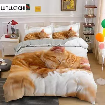 Комплект постельного белья Lovely Pet Cat, односпальные и двуспальные покрывала с рисунком животных, пододеяльник размера King Queen, пододеяльник с рисунком котенка EU single(135x200cm)