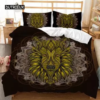 Комплект постельного белья Mandala с экзотическими богемными животными, комплект постельного белья с животными, односпальный, двуспальный, двуспальный, размер King Size, микрофибровый пододеяльник EU single(135x200cm)