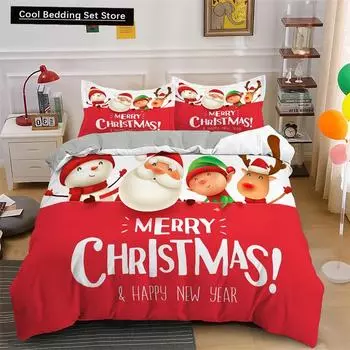 Комплект постельного белья Merry Christmas King Queen с изображением Санта-Клауса и снеговика, пододеяльник с изображением рождественской елки, красное полиэстеровое одеяло EU single(135x200cm)