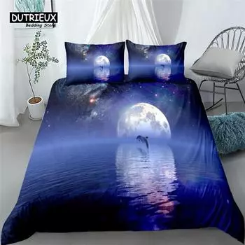 Комплект постельного белья Mid Night Dolphin, модный комплект постельного белья, мягкий, удобный, дышащий, для декора спальни и гостевой комнаты EU single(135x200cm)