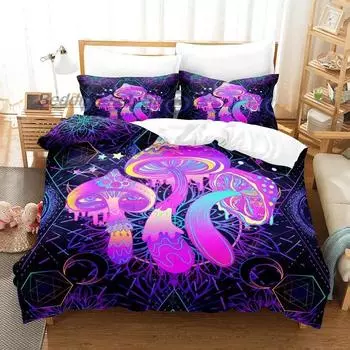Комплект постельного белья Mushroom Single Twin Full Queen King Size Комплект постельного белья для подростковой спальни Пододеяльники с 3D-принтом Комплект простыней с рисунком аниме 70x133cm 2pcs