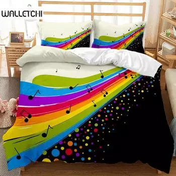 Комплект постельного белья Music Series Rainbow Music Notes Tie Dye, комплект постельного белья Music Party Double Queen King Size, полиэстеровое одеяло EU single(135x200cm)
