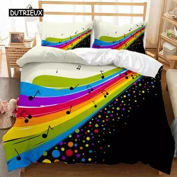 Комплект постельного белья Music Series Rainbow Music Notes Tie Dye, комплект постельного белья Music Party Double Queen King Size, полиэстеровое одеяло US Queen(228x228cm)
