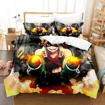 Комплект постельного белья My Hero Academia с рисунком японского аниме, удобный пододеяльник, односпальный, двуспальный, двуспальный, односпальный, полноразмерный пододеяльник, подростковое постельное белье Eu Single 135x200cm