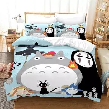Комплект постельного белья My Neighbor Totoro Cartoon 3D, комплект постельного белья с наволочкой и наволочками из 2/3 предметов, комплект пододеяльников 135x200cm