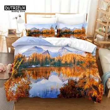 Комплект постельного белья Natural Scenery, комплект из 3 пододеяльников, мягкий, удобный, дышащий, для декора спальни и гостевой комнаты EU single(135x200cm)