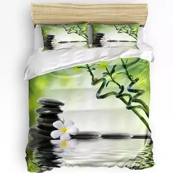 Комплект постельного белья Orchid Stones Bamboo Zen Green из 3 предметов для спальни, двуспальной кровати, домашнего текстиля, пододеяльника, наволочки EU single(135x200cm)