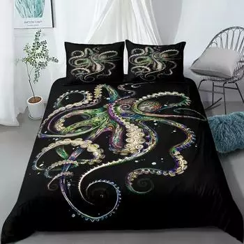 Комплект постельного белья «Осьминог в стиле ретро» King Queen Double Full Twin Single Size Duvet Cover Pillow Case Bed Set EU single(135x200cm)