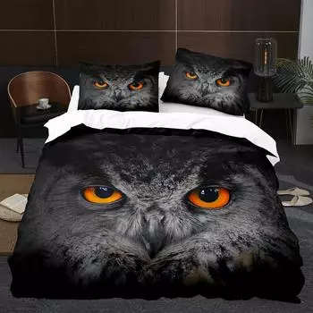 Комплект постельного белья Owl Boys Youth King Queen Cool Black Nighthawk Safari Wildlife Комплект постельного белья из полиэстера с изображением птиц и животных EU Single 135x200cm