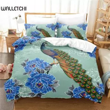 Комплект постельного белья Peacock, комплект пододеяльников, комплект постельного белья с 3D-печатью, комплект постельного белья размера Queen, модный дизайн EU single(135x200cm)