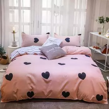 Комплект постельного белья Pink Heart, комплект из 3 предметов, мягкий, удобный, двусторонний пододеяльник из микрофибры с рисунком «Любовь и полоски» EU single(135x200cm)