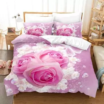 Комплект постельного белья Pink Rose, романтический подарок на День святого Валентина, комплект постельного белья Queen King Size, полиэстеровое одеяло 70x133cm 2pcs