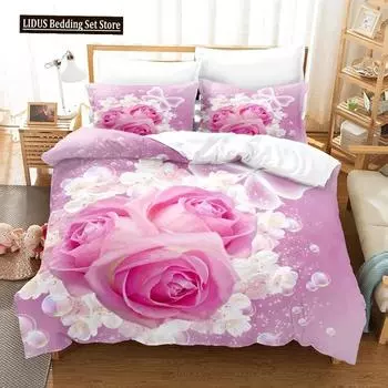 Комплект постельного белья Pink Rose, романтический подарок на День святого Валентина, комплект постельного белья Queen King Size, полиэстеровое одеяло 70x133cm 2pcs