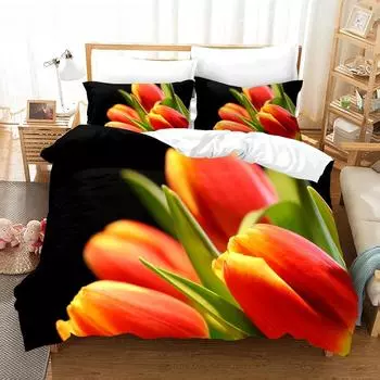 Комплект постельного белья Pink Tulip, элегантный цветочный пейзаж, 3D пододеяльник, наволочки, постельное белье, двуспальная кровать, двуспальная кровать, односпальная кровать, комплект постельного белья EU single(135x200cm)